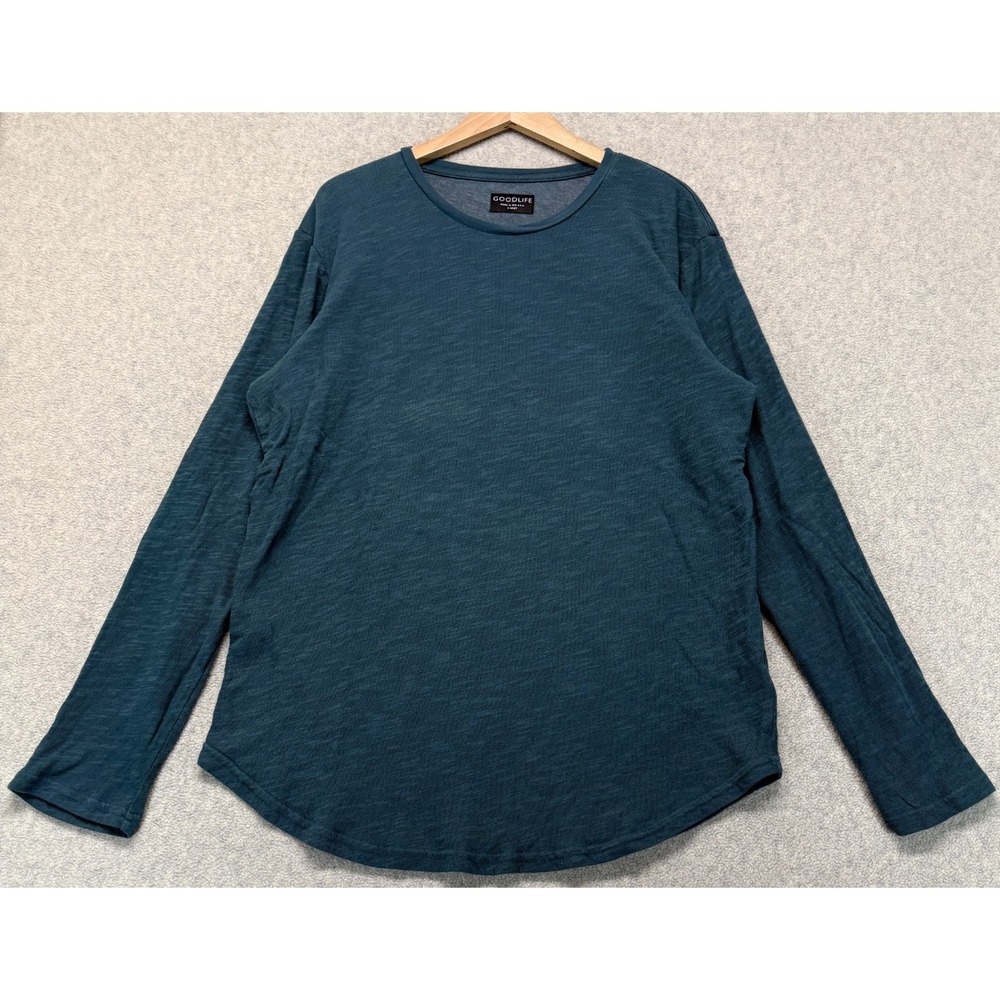 Good Life Mens T-Shirt Teal Blue Long Sleeve Crew Neck Comfy USA Round Hem‎ XL